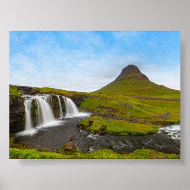 The Kirkjufell waterfall and mountain Poster (Front)
