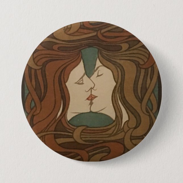 The Kiss 1898, woman - Art Nouveau - Illustration 7.5 Cm Round Badge (Front)