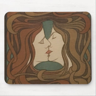 The Kiss 1898, woman - Art Nouveau - Illustration Mouse Pad
