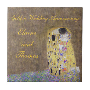 The Kiss Art Nouveau Golden Wedding Anniversary ti Ceramic Tile