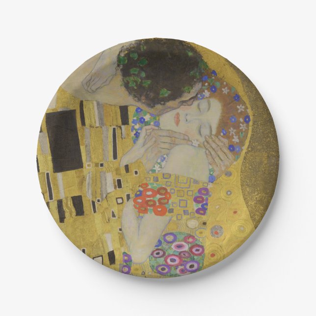The Kiss, Art Nouveau Oil Painting, Gustav Klimt Paper Plate (Front)