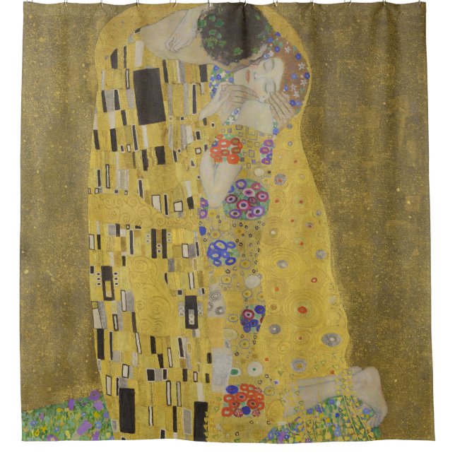 The Kiss, Art Nouveau Oil Painting, Gustav Klimt Shower Curtain (Front)