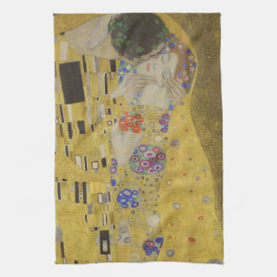 The Kiss, Art Nouveau Oil Painting, Gustav Klimt Tea Towel