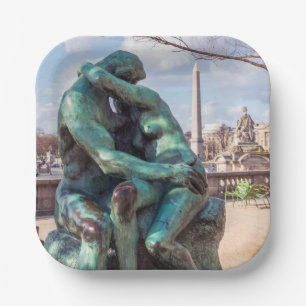 The Kiss by Auguste Rodin at the Tuileries, Paris Paper Plate