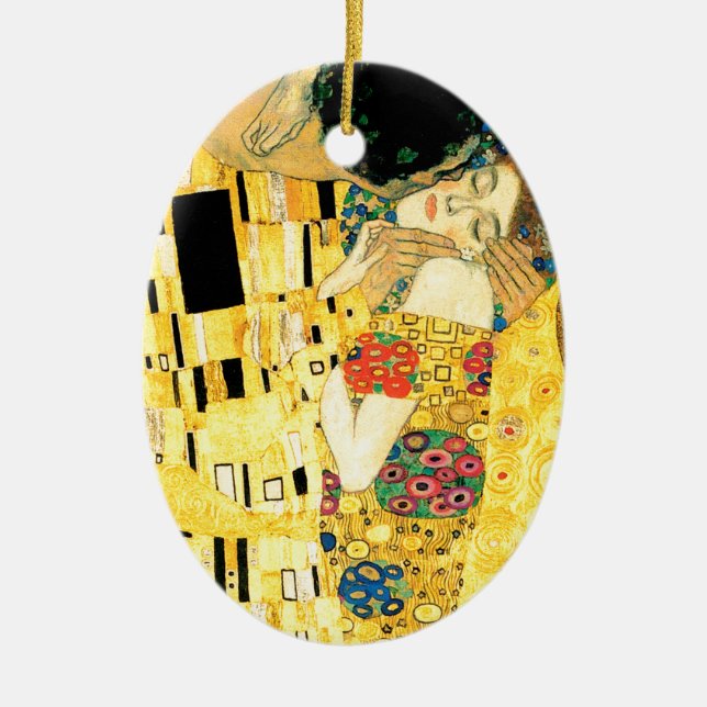 The Kiss by Gustav Klimt Art Nouveau Ceramic Ornament (Front)