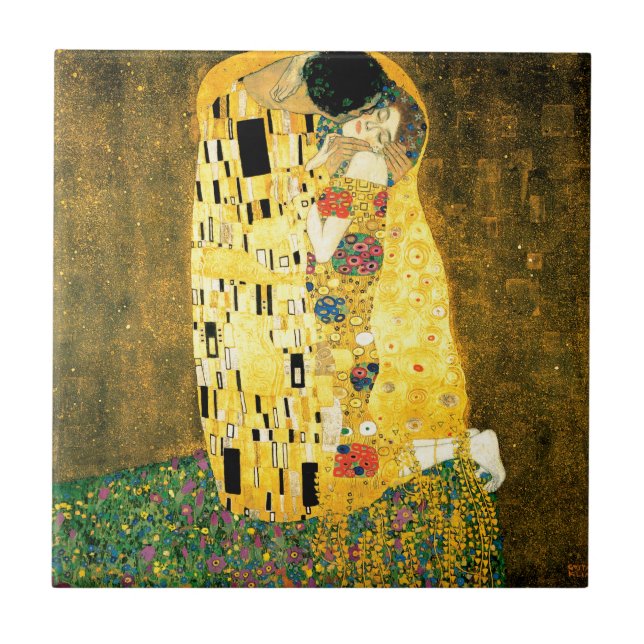 The Kiss by Gustav Klimt Art Nouveau Ceramic Tile (Front)
