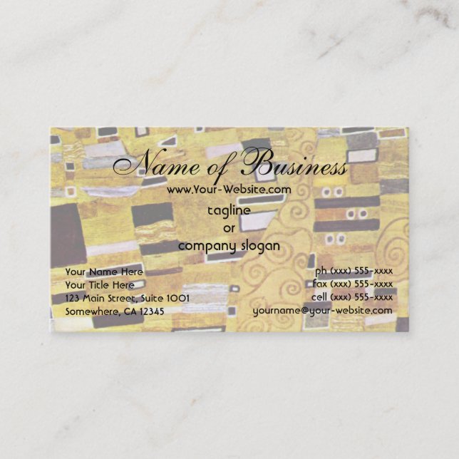 The Kiss by Gustav Klimt, Art Nouveau Gold Pattern Business Card (Front)