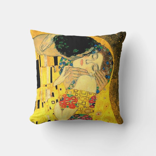 The Kiss by Gustav Klimt Fine Art Pillow (Front)