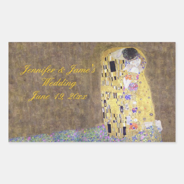"The Kiss" by Gustav Klimt Personalised Wedding Rectangular Sticker (Front)