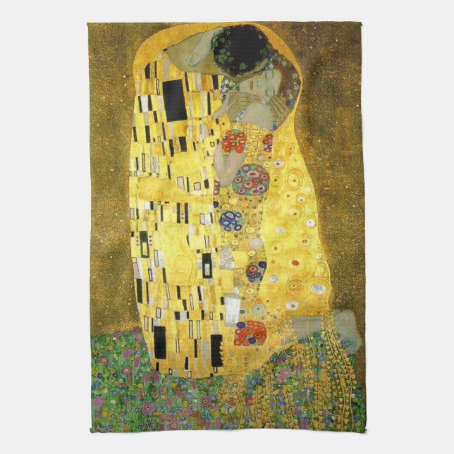 The Kiss by Gustav Klimt Tea Towel (Vertical)