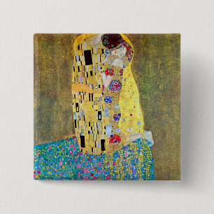 The Kiss by Gustav Klimt, Vintage Art Nouveau 15 Cm Square Badge