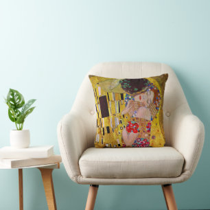 The Kiss by Gustav Klimt, Vintage Art Nouveau Cushion