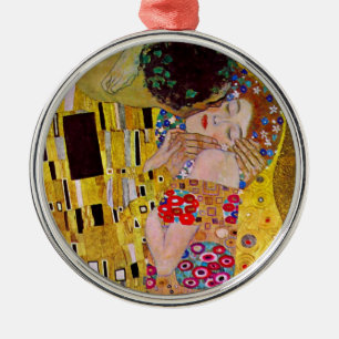 The Kiss by Gustav Klimt, Vintage Art Nouveau Metal Tree Decoration
