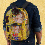 The Kiss by Gustav Klimt, Vintage Art Nouveau Printed Backpack<br><div class="desc">The ultimate painting of love, a beautiful design to celebrate Valentine's Day with! The Kiss (detail) (1907-1908) by Gustav Klimt is a vintage Victorian Era Symbolism fine art love and romance painting featuring a romantic couple in various shades of gold, patterns and symbols, sharing a kiss against a bronze background....</div>
