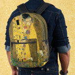 The Kiss by Gustav Klimt, Vintage Art Nouveau Printed Backpack<br><div class="desc">The Kiss (Der Kuss) (1907/08) by Gustav Klimt is probably his most famous work. Klimt began work on it in 1907 and it is the highpoint of his so-called 'Golden Period'. The Kiss is a vintage Victorian Era Symbolism fine art love and romance painting featuring a romantic couple in various...</div>