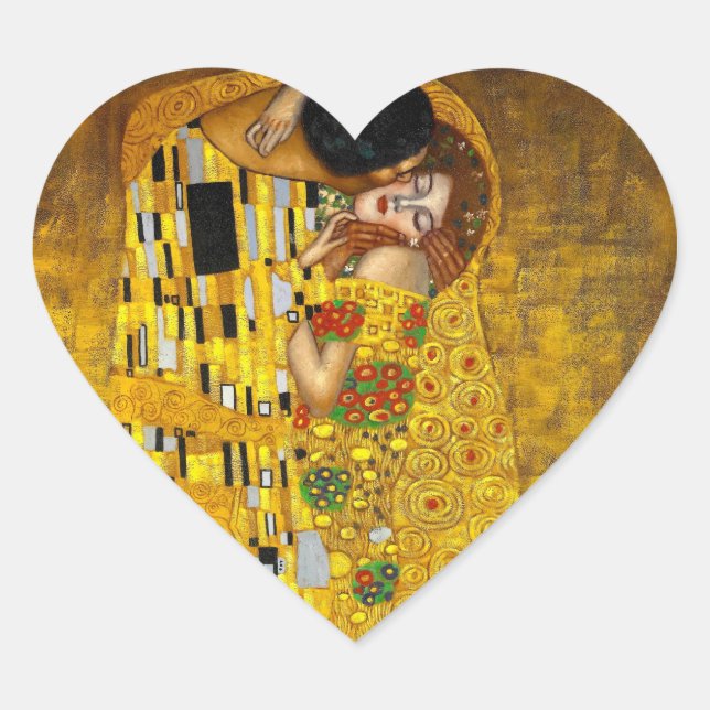 The Kiss By Gustave Klimt Heart Sticker (Front)