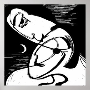 The Kiss By Moonlight and Ocean Poster