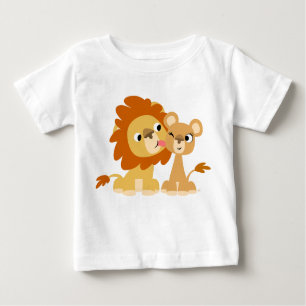 The Kiss: Cute Cartoon Lion Couple Baby T-shirt