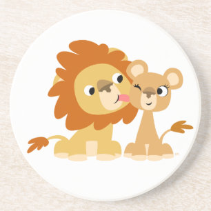 The Kiss: Cute Cartoon Lion Couple Coaster