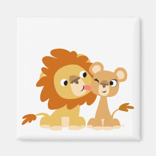 The Kiss: Cute Cartoon Lion Couple Magnet