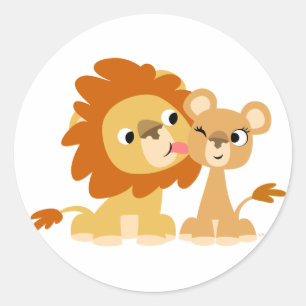 The Kiss: Cute Cartoon Lion Couple Sticker