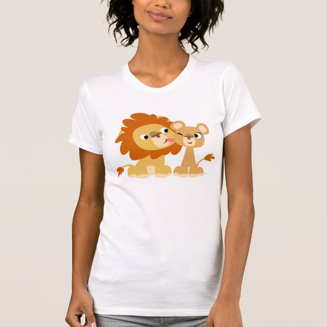 The Kiss: Cute Cartoon Lion Couple women T-shirt (Front)