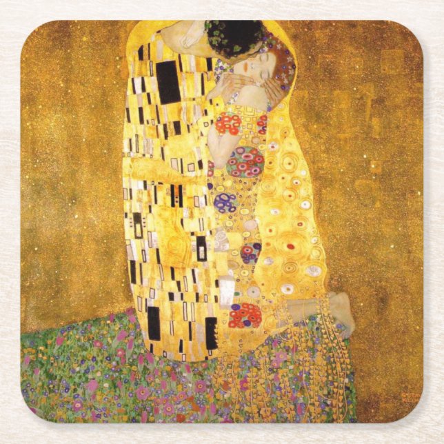 The Kiss Gustav Klimt Square Paper Coaster (Front)