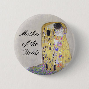 "The Kiss" Klimt Art Nouveau Wedding Theme White 6 Cm Round Badge