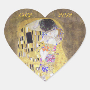 The Kiss Klimt Golden Wedding Anniversary  Heart S Sticker