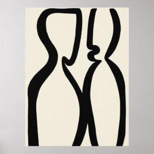 The Kiss – Modern Black and White Line Art Poster