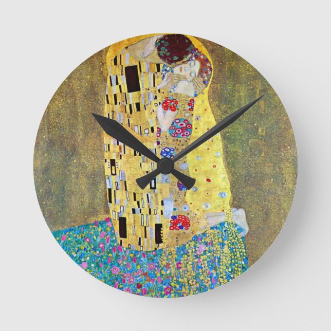 The Kiss (original Der Kuss) by Gustav Klimt Round Clock (Front)