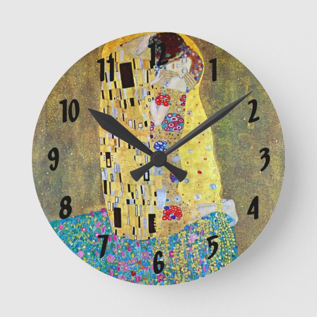 The Kiss (original Der Kuss) by Gustav Klimt Round Clock (Front)