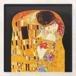 The Kiss painting by Gustav Klimt Glass Coaster