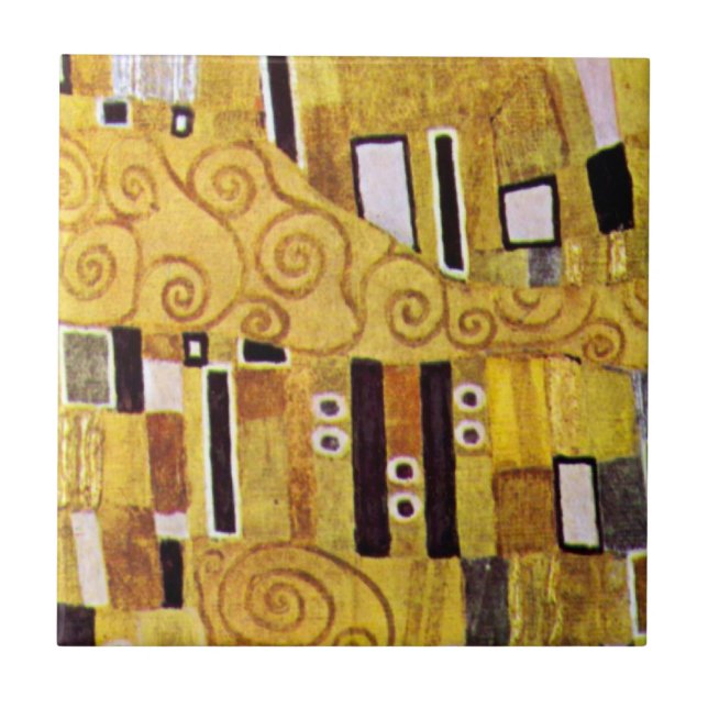 The Kiss Pattern by Gustav Klimt, Art Nouveau Ceramic Tile (Front)