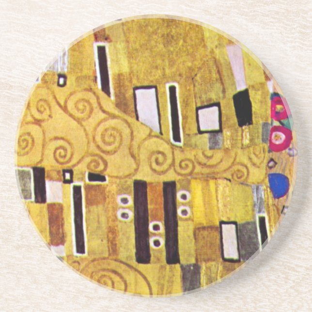 The Kiss Pattern by Gustav Klimt, Art Nouveau Coaster (Front)