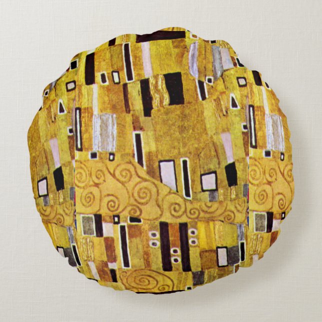 The Kiss Pattern by Gustav Klimt, Art Nouveau Round Cushion (Back)