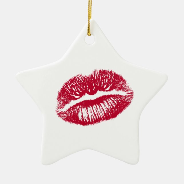 The Kiss, Red Lips Ceramic Ornament (Front)