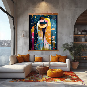 The Kiss Reimagined: Abstract Romantic Art Hanging Tapestry