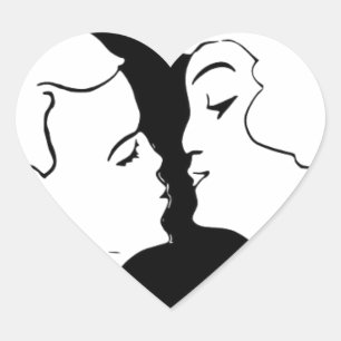 The Kiss Valentine black and white art deco design Heart Sticker