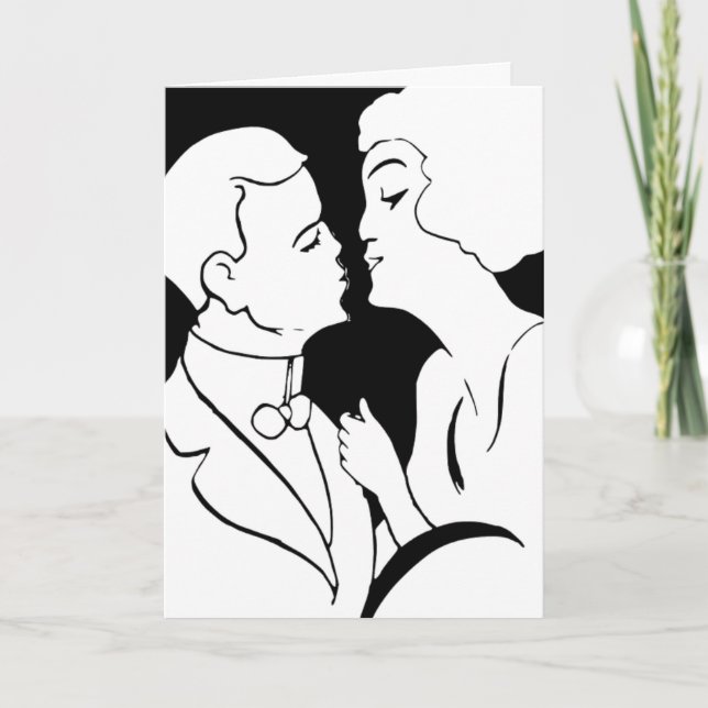 The Kiss Valentine black and white art deco design Holiday Card (Front)