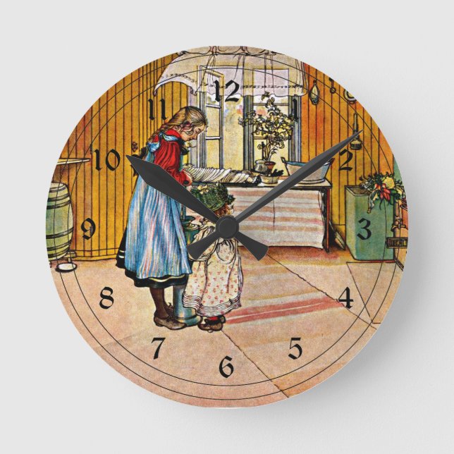 The Kitchen by Carl Larsson Round Clock (Front)