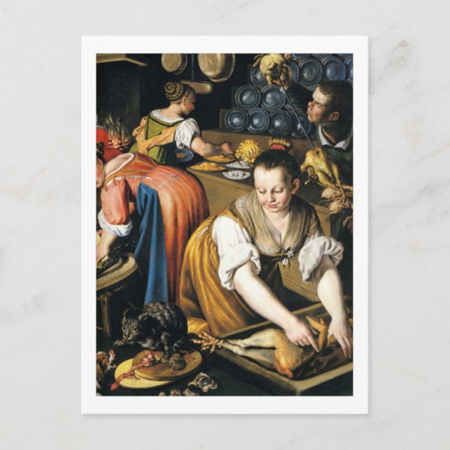 The Kitchen in detail white border Vincenzo Campi Postcard (Front)