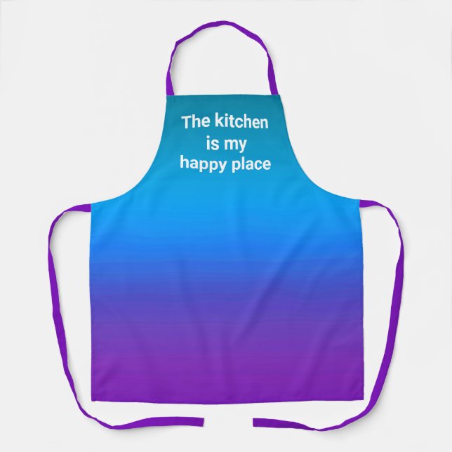 The Kitchen is My Happy Place Blue Purple Apron (Front)