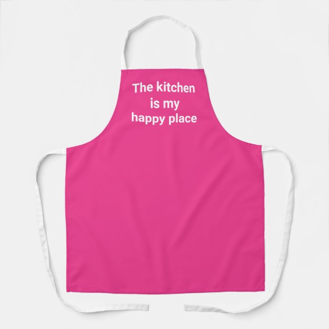 The Kitchen is My Happy Place Bright Pink Apron (Front)