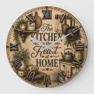 The Kitchen Is the Heart of Home Rustic Farmhouse Large Clock