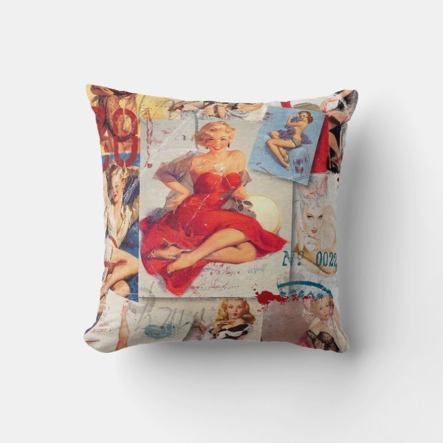 The Kitsch Bitsch : Love Pin-Up Collage 1 Cushion (Front)