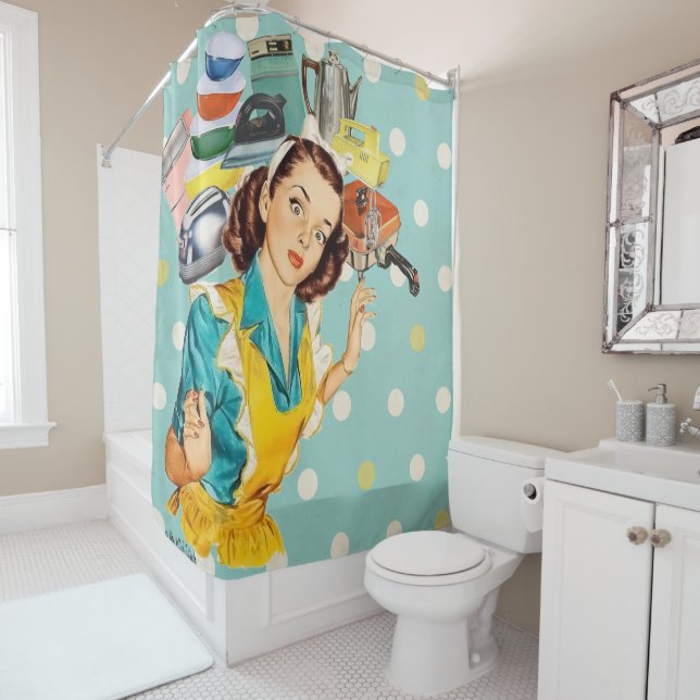 The Kitsch Bitsch™: Vintage Advertising Graphics Shower Curtain (In Situ)