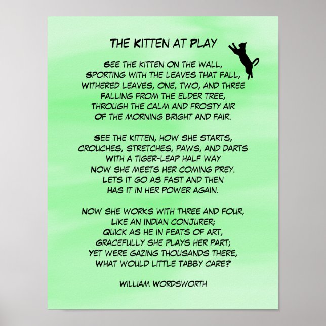 The Kitten at Play Cute Poem Poster (Front)