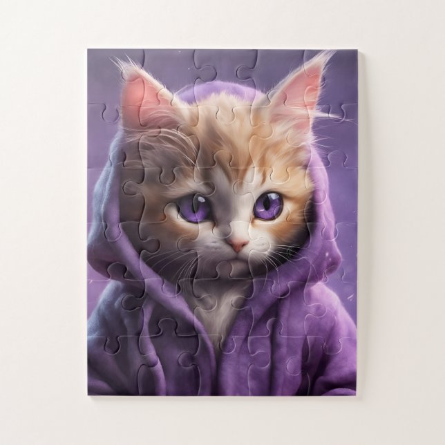 The Kitten in a Purple Hoodie Jigsaw Puzzle (Vertical)