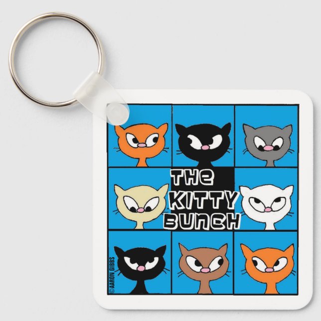 The Kitty Bunch Square Button Keychain (Front)